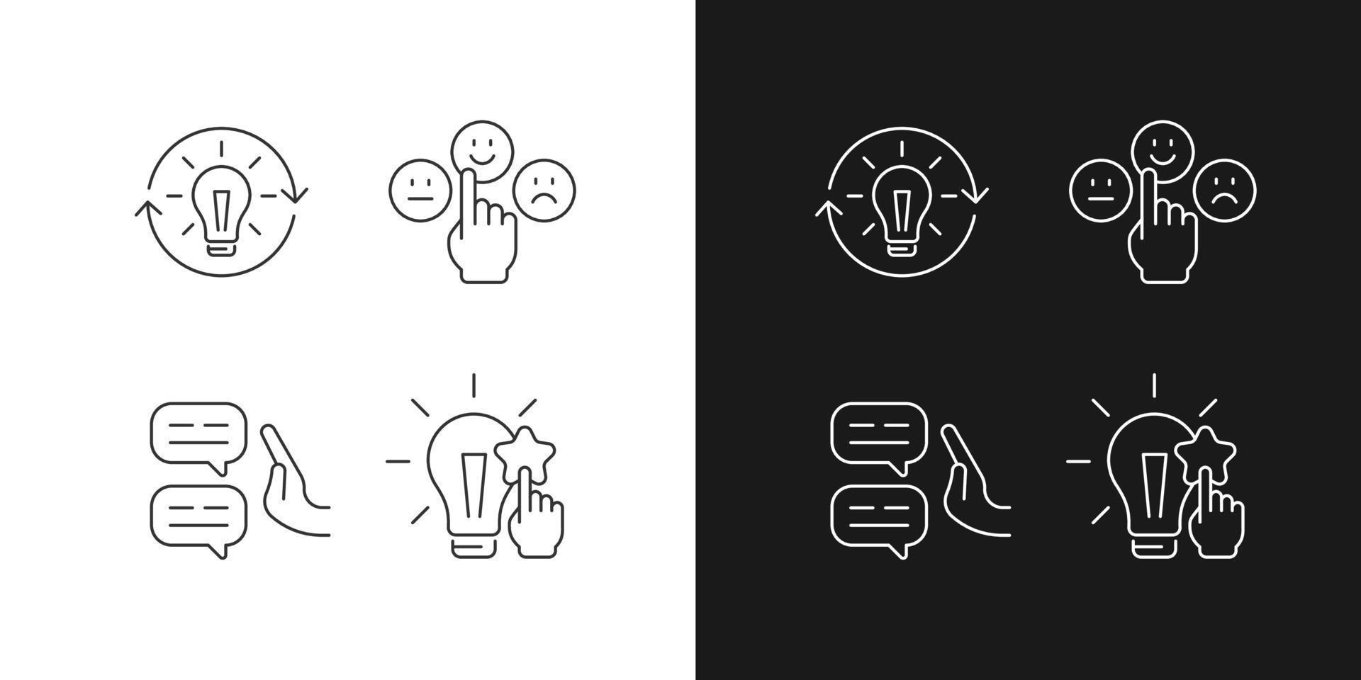 Logical and rational thinking linear icons set for dark and light mode vector