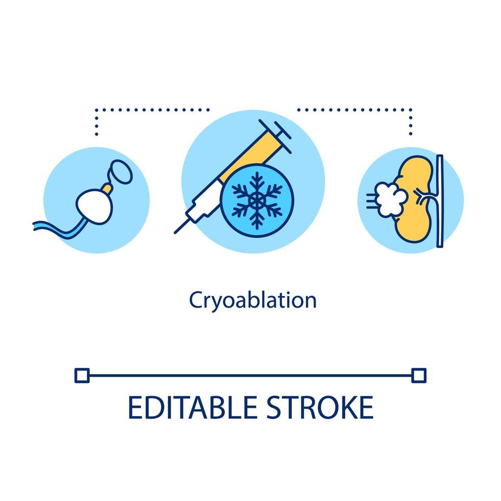 Cryoablation concept icon. Cancer treatment idea thin line illustration. Tissue destruction by extreme cold. Targeted therapy. Oncology. Vector isolated outline RGB color drawing. Editable stroke