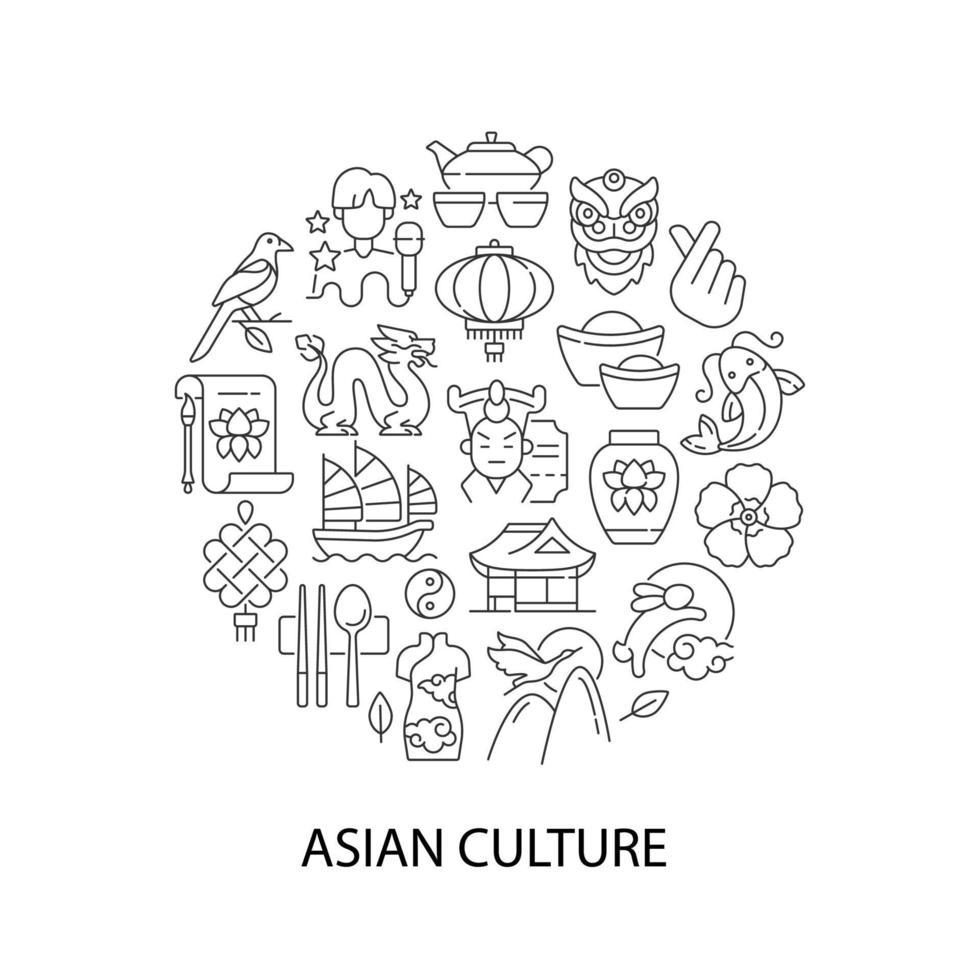 Asian culture abstract linear concept layout with headline vector