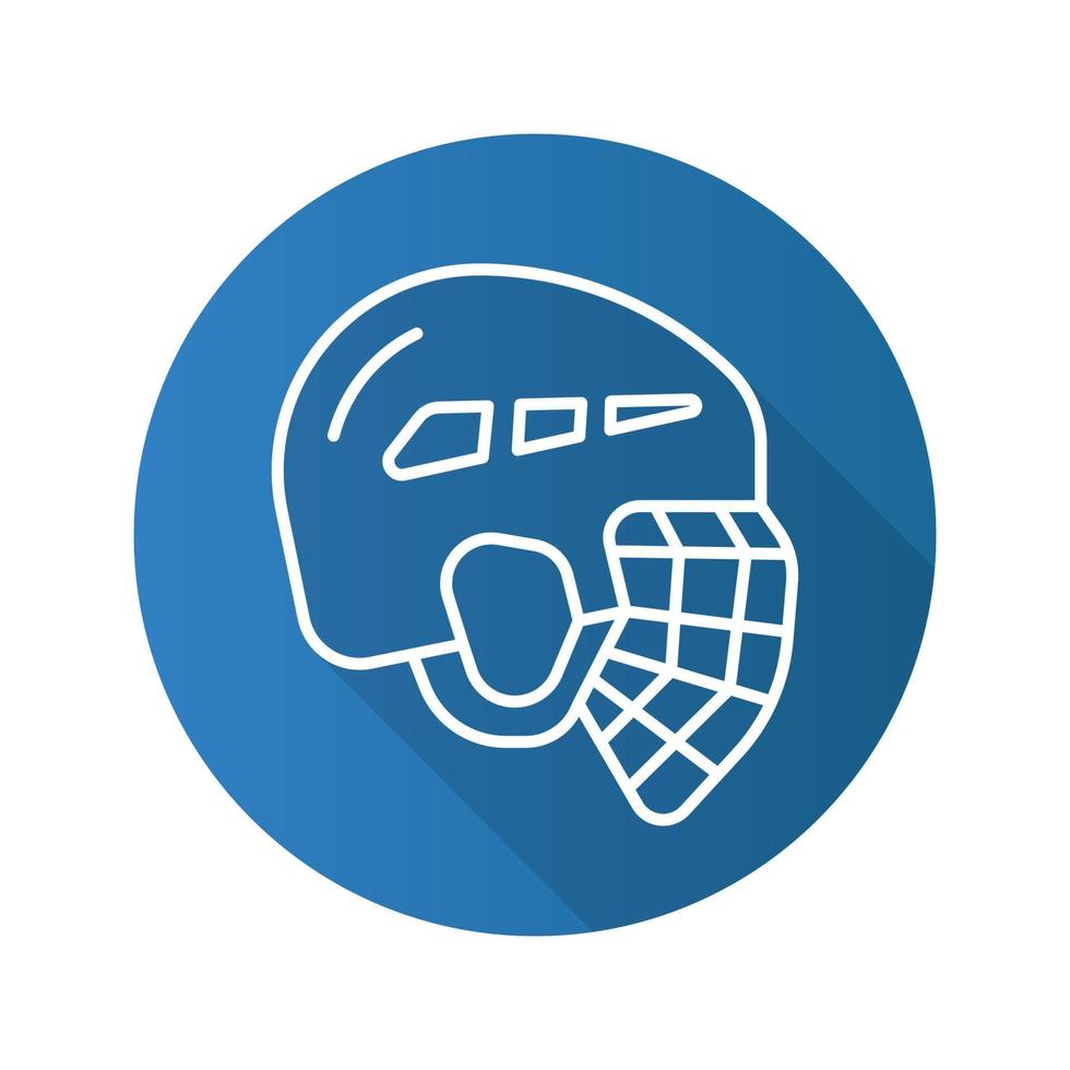 Hockey helmet flat linear long shadow icon. Vector line symbol