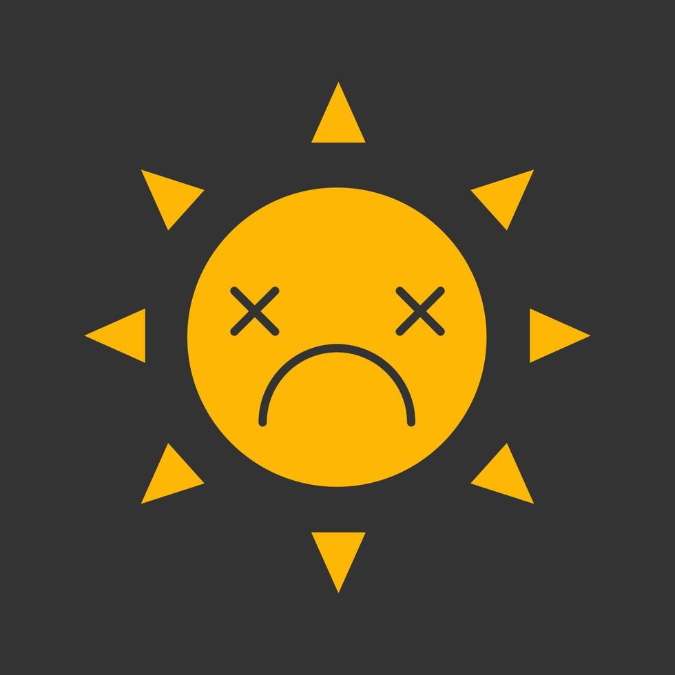 Dead sun smile glyph color icon. Bad mood. Silhouette symbol on black background. Negative space. Vector illustration