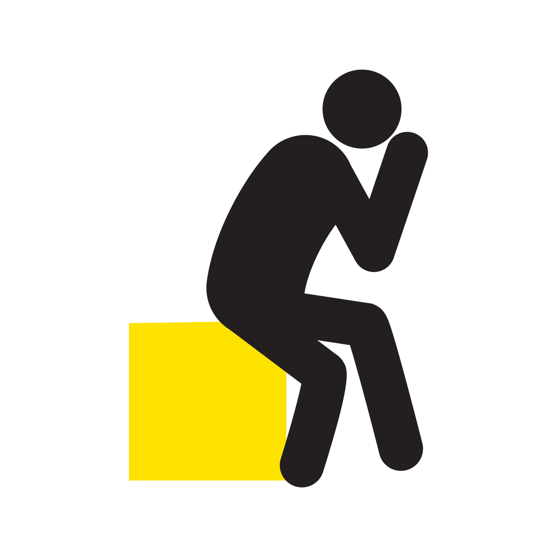 Man sitting on pouf silhouette icon. Taking rest. Sad, depressed person ...