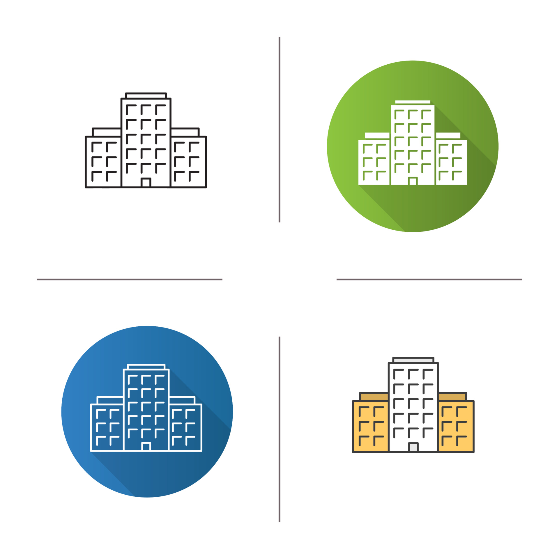 Multi-storey building icon. Flat design, linear and color styles ...