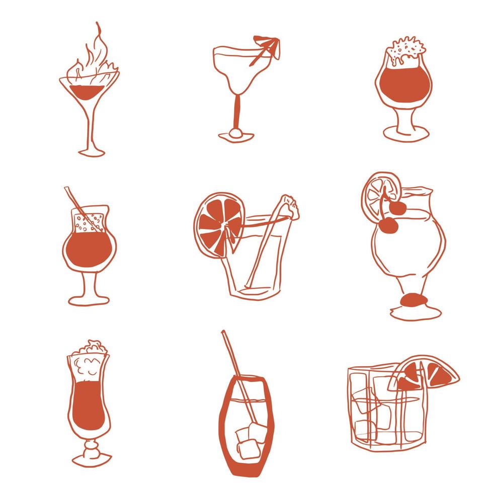 Selección de bebidas alcohólicas de imágenes simples doodle vector