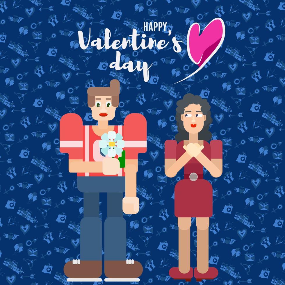 couple in love in flat style on blue vector