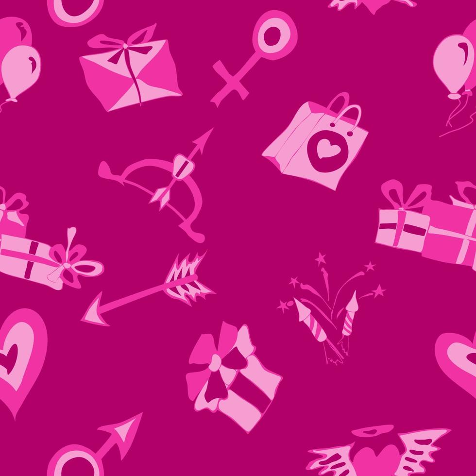 patrón de plástico rosa en el día de san valentín con un montón de elementos vector