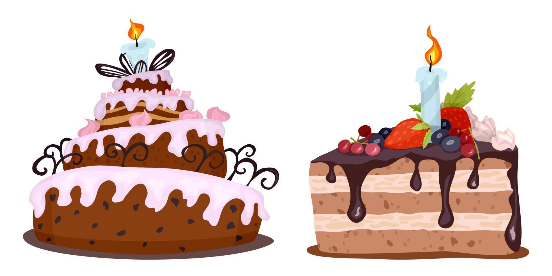 delicious cream colored cakes painted on the day of birth vector