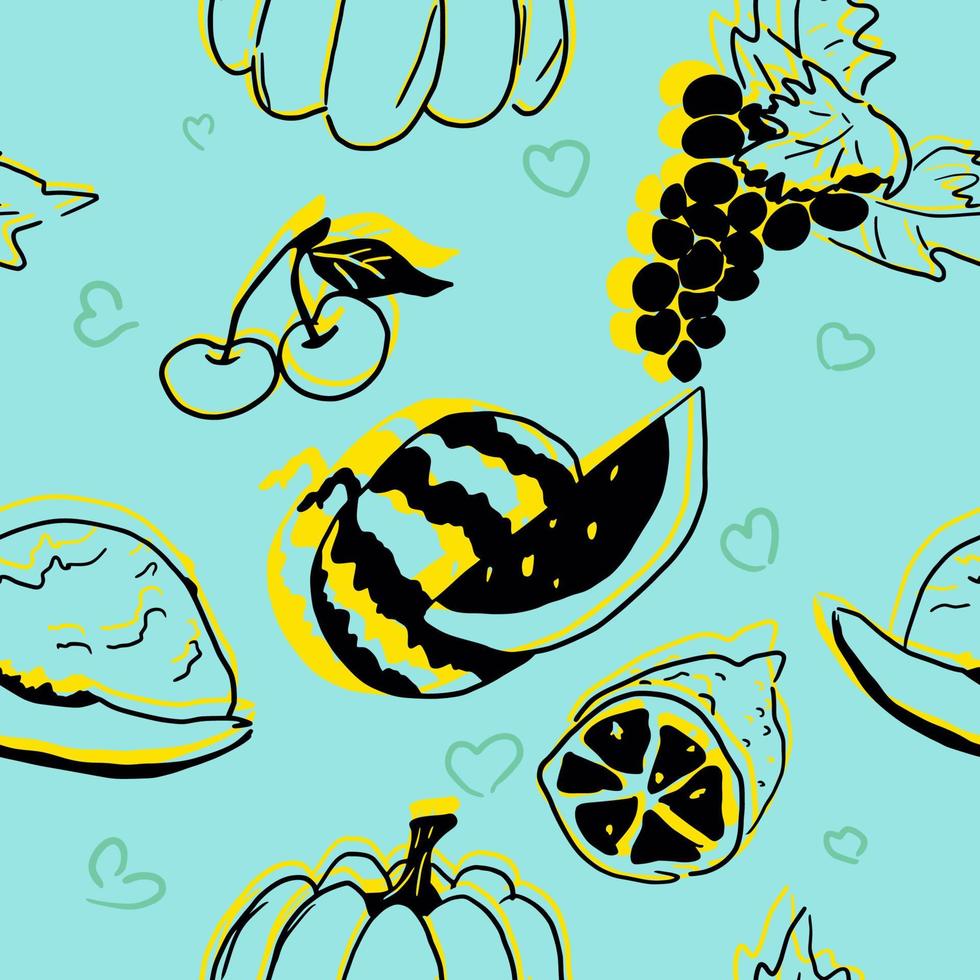 contrast fruit seamless pattern on turquoise vector