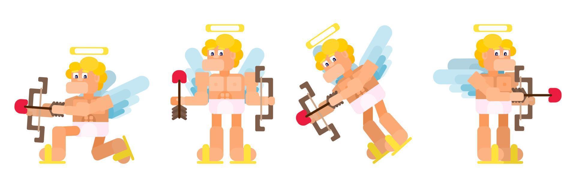 Cupido plano divertido en diferentes poses vector