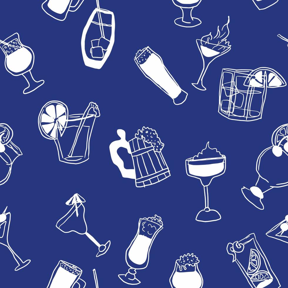 seamless blue pattern with doodles of alcohol vector