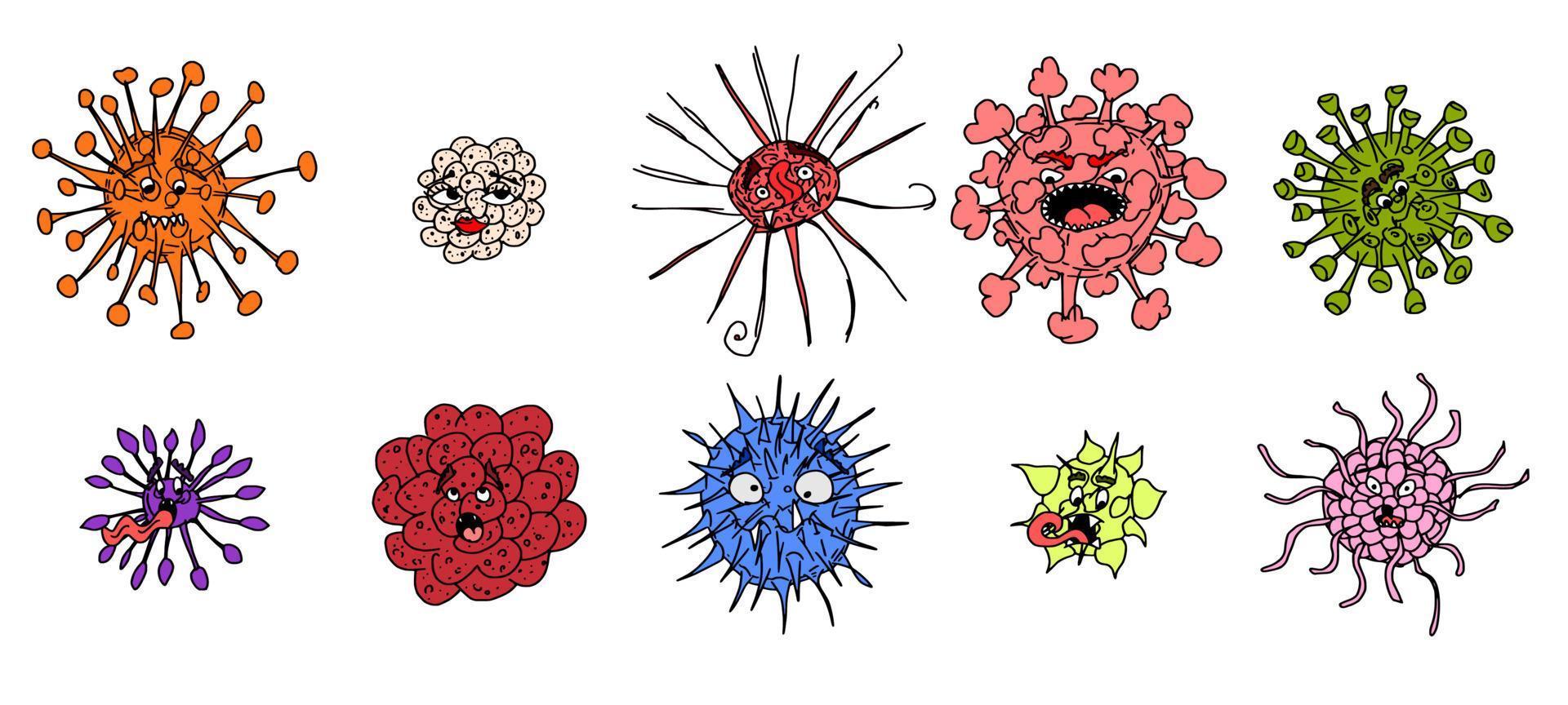 funny characters microbes and viruses. new vector