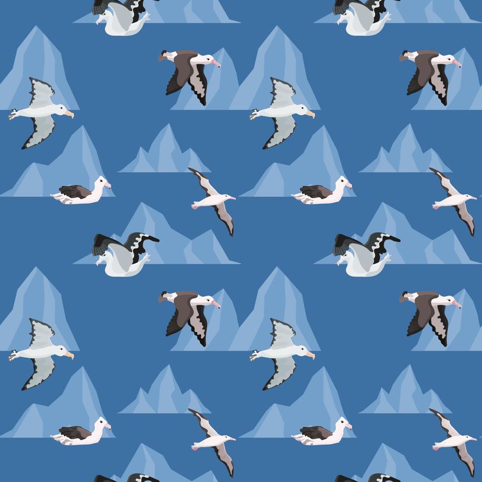 seamless pattern with birds. albatrosses in the icebergs of Antarctica vector