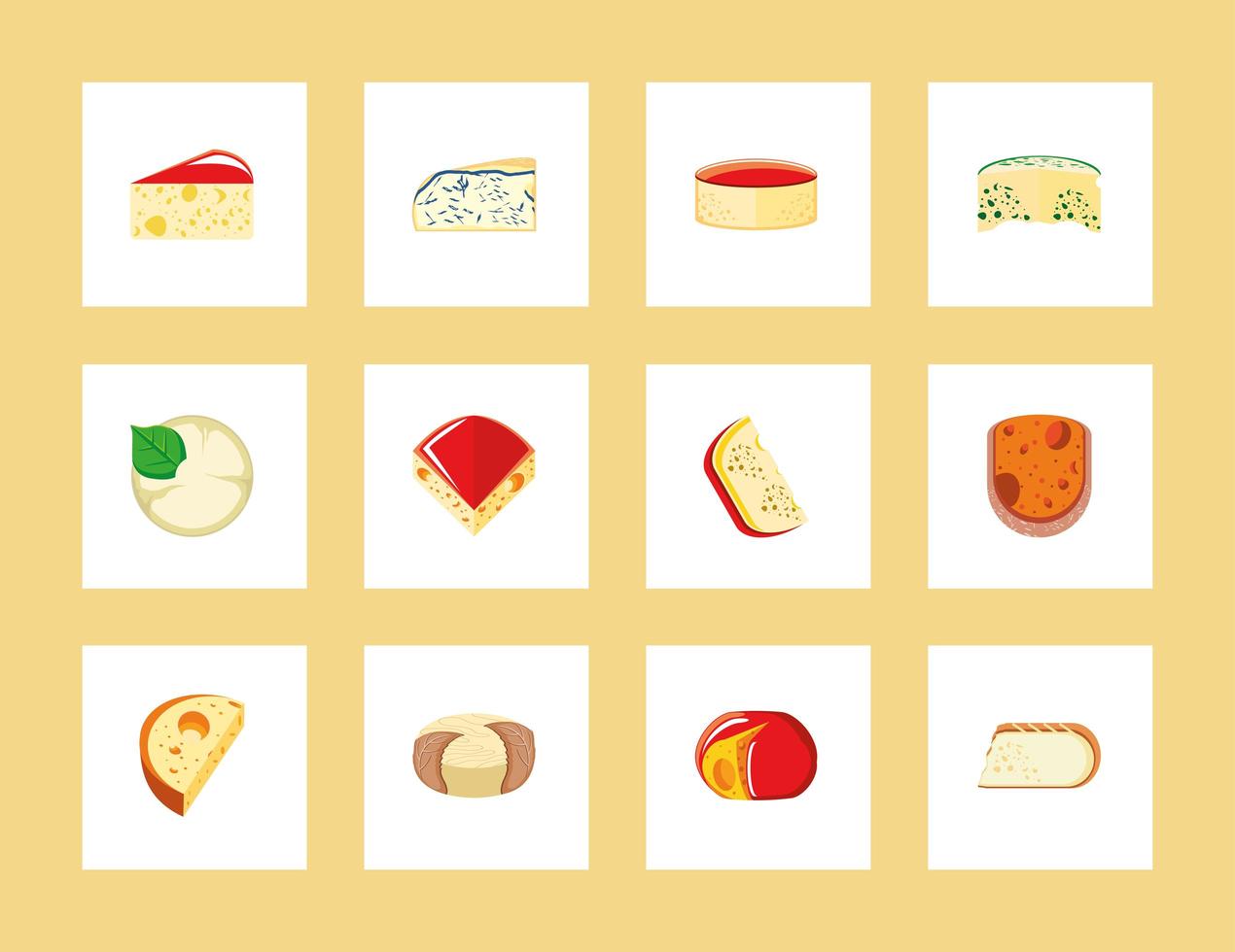 different kinds of cheese vector