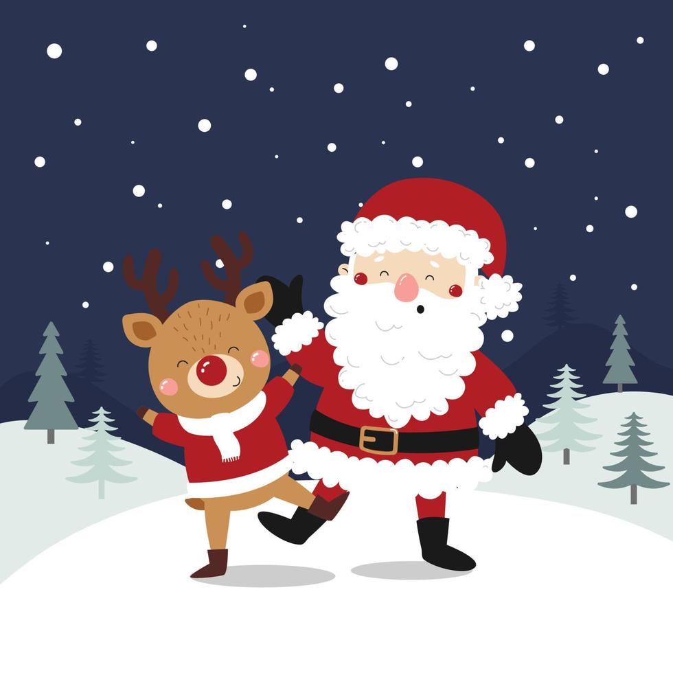 Cute Santa Claus with Little Reindeer vector