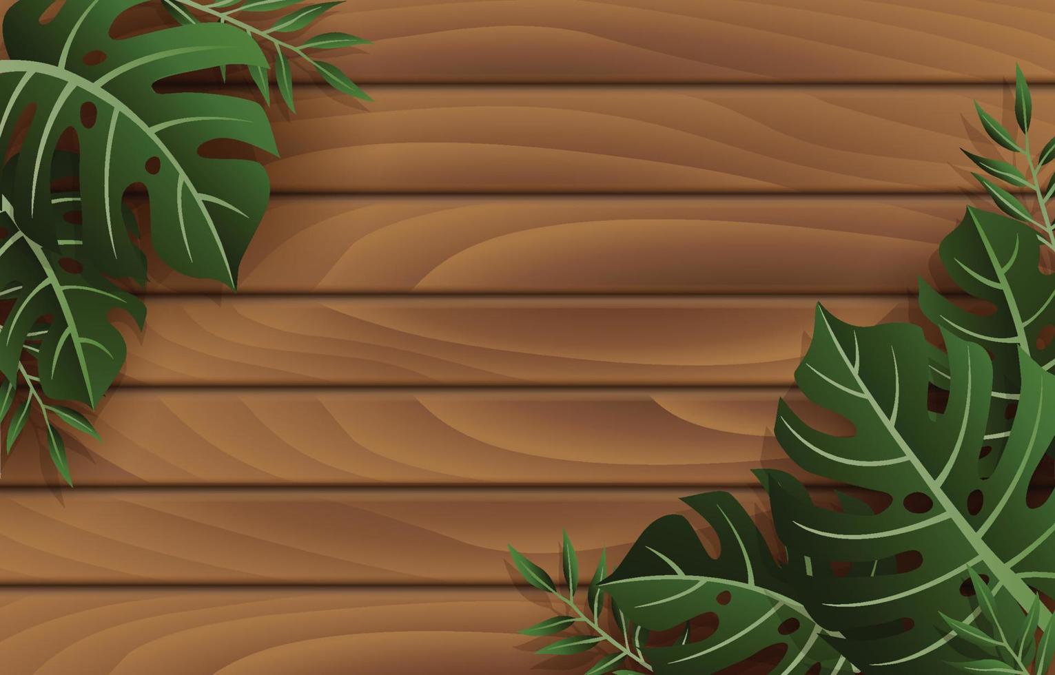 Wood and Foliage Background with Green Monstera Leaves vector