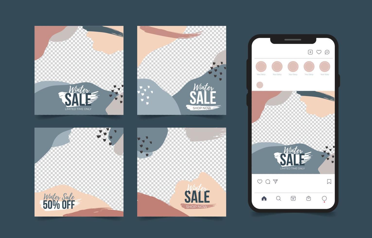 Winter Sale Social Media Template with Muted Abstract Decoration vector