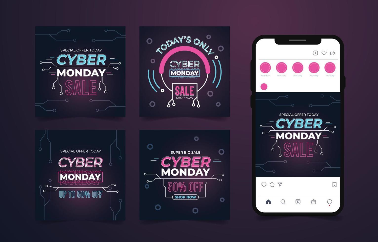 plantilla de publicación de redes sociales de cyber monday vector