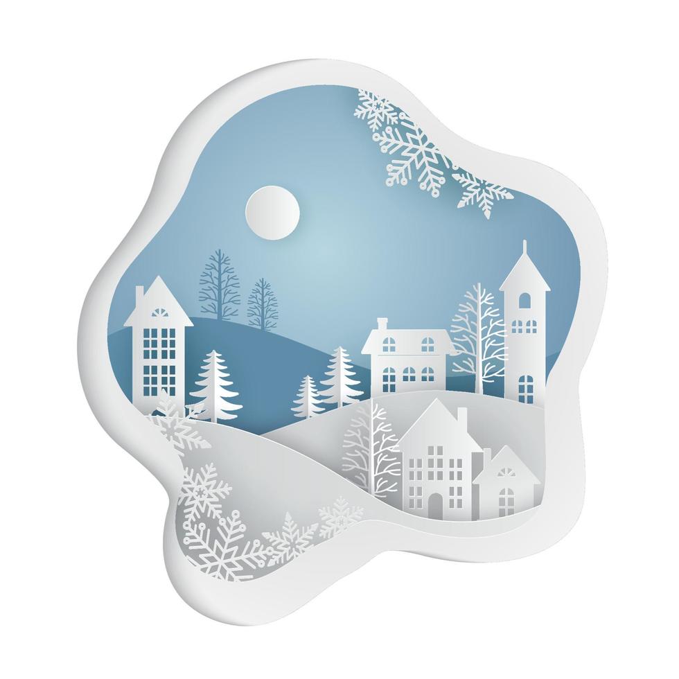 Winter City Scape on the Night in Paper Art Style vector