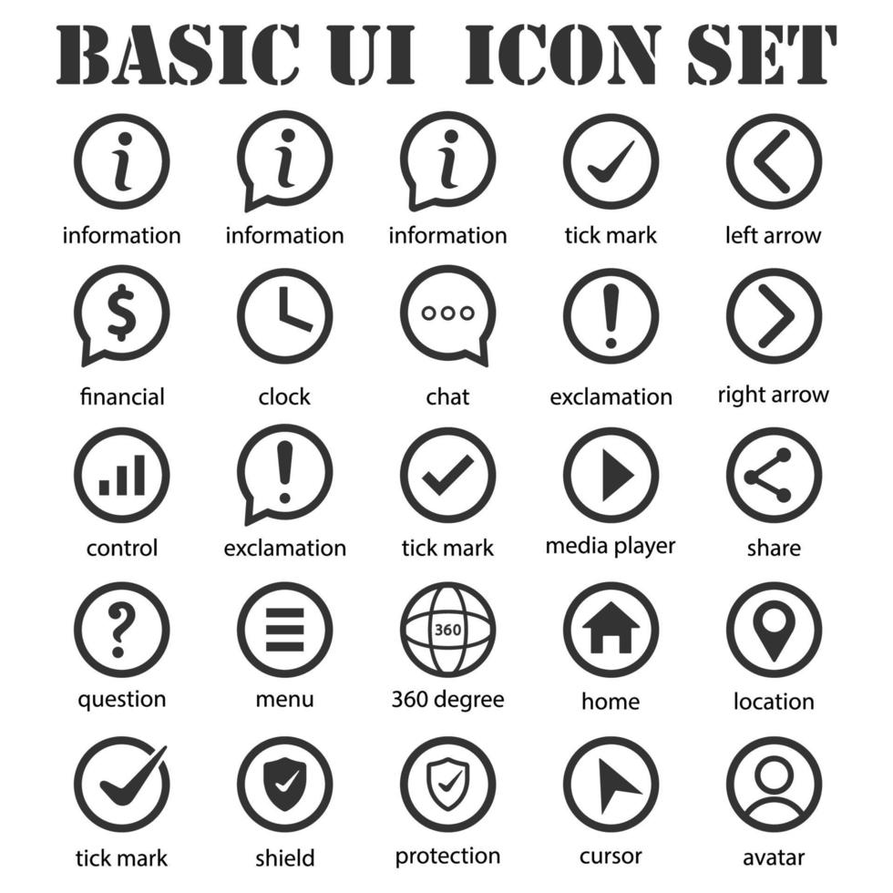 basic ui icons black series vector