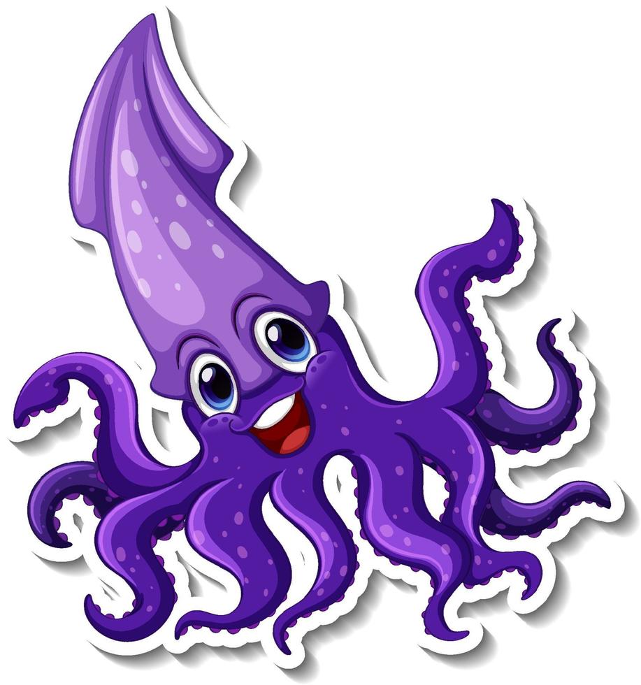 Squid sea animal cartoon sticker vector