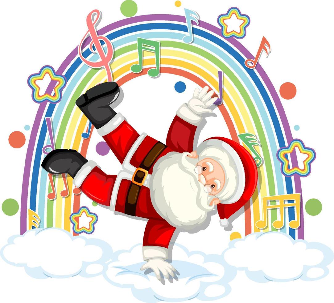 Santa Claus with melody symbols on rainbow vector