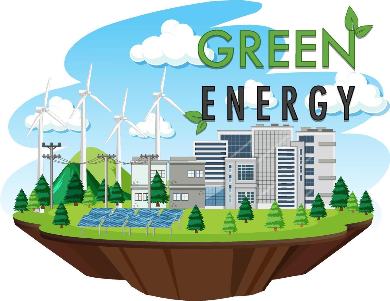 Green energy generated by wind turbine vector