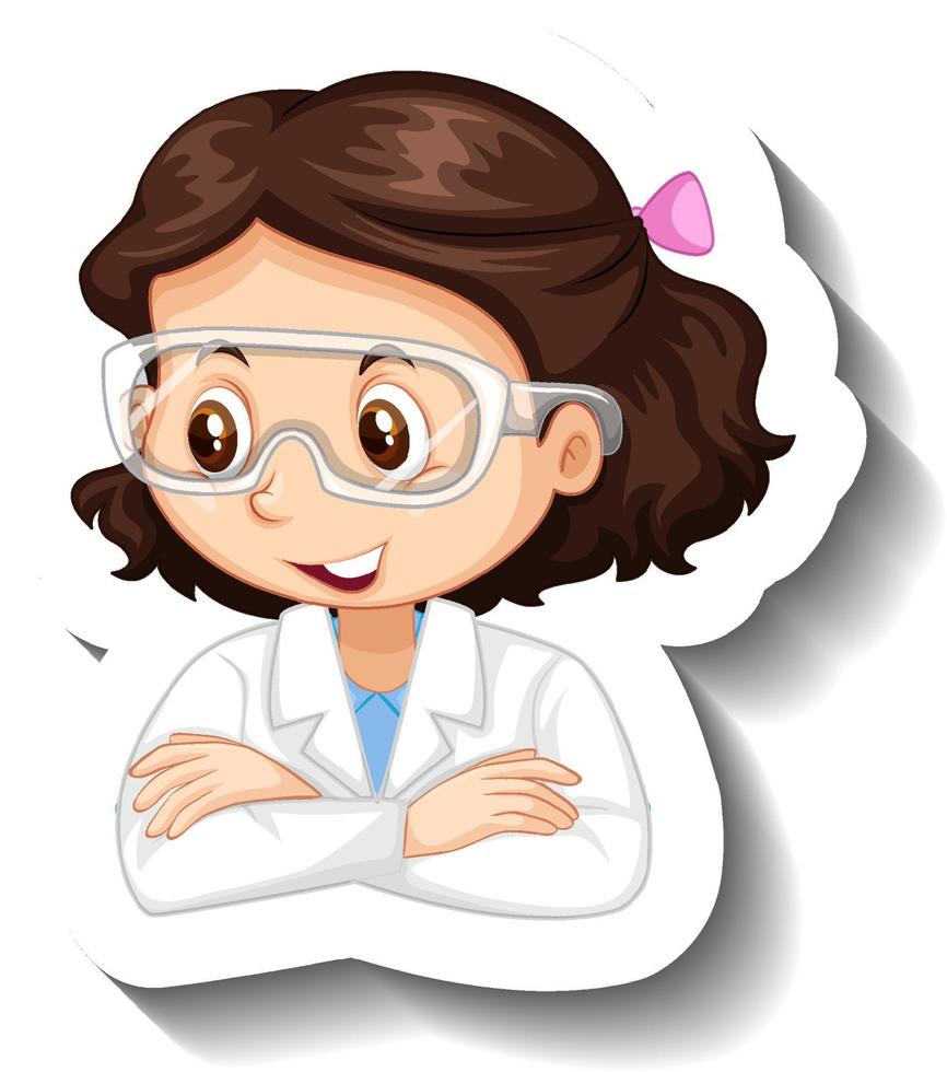 Portrait of a girl in science gown cartoon character sticker vector