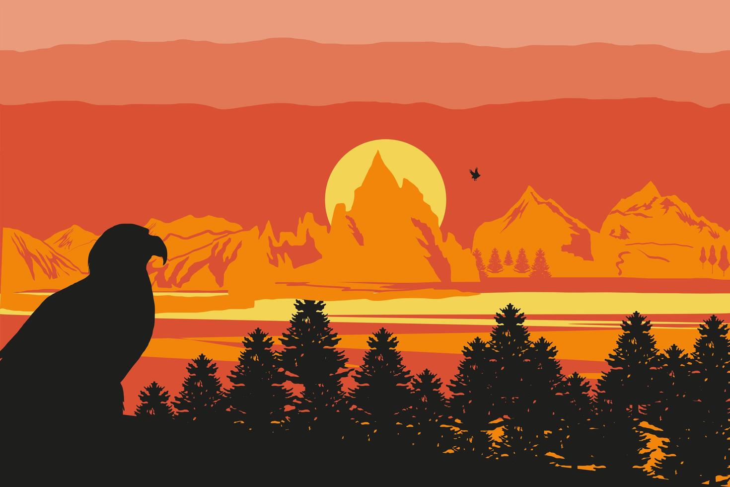 silueta paisaje águila vector