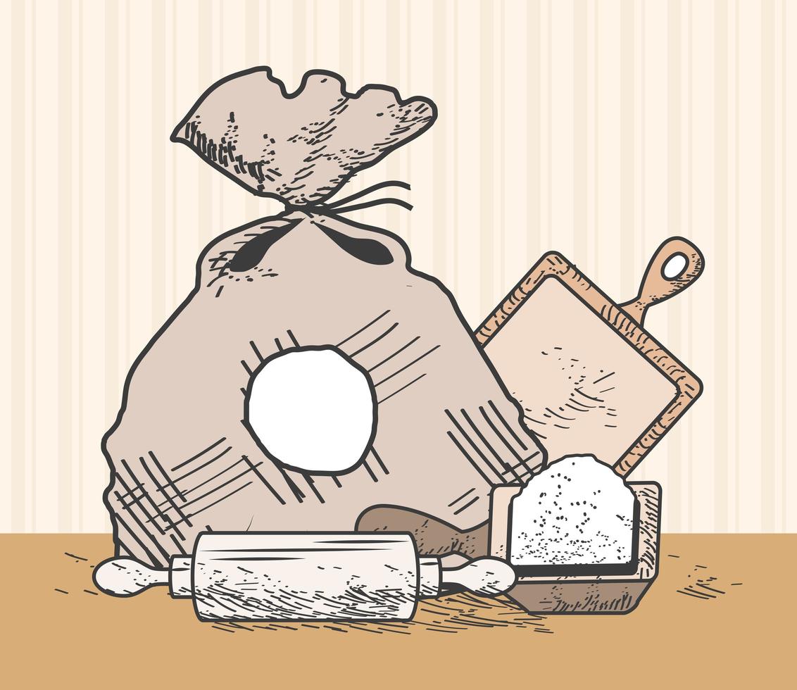 bakery ingredient sketch vector