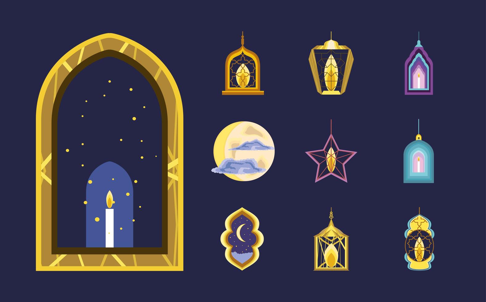 colección de iconos de linterna árabe vector