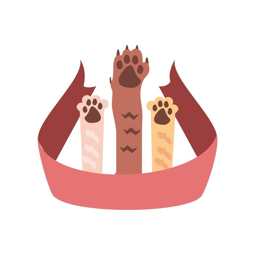 pets paw and ribbon vector