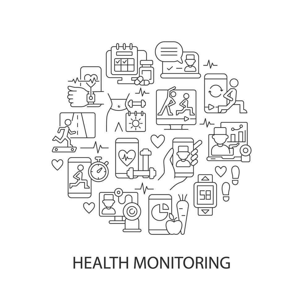 diseño de concepto lineal abstracto de monitoreo de salud con título vector