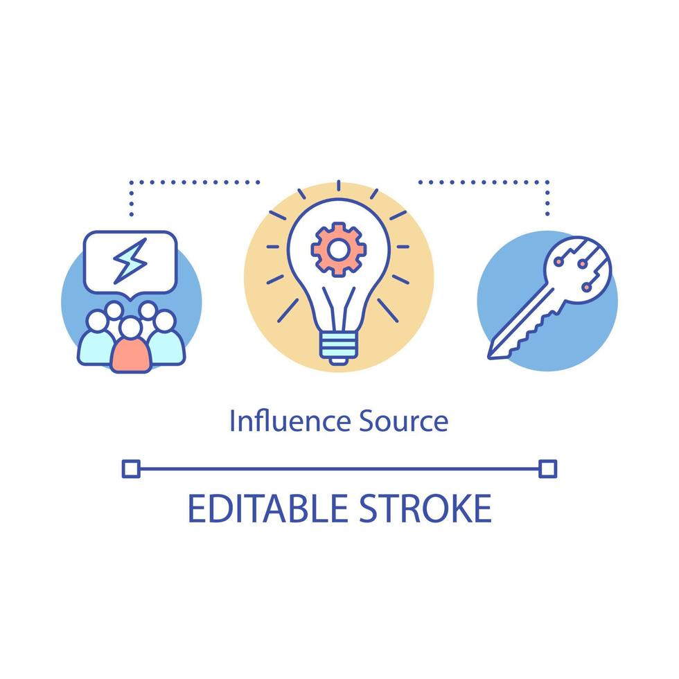 Influence source concept icon. Under influence, overloaded with informational flood from multiple sources idea thin line illustration. Vector isolated outline drawing. Editable stroke