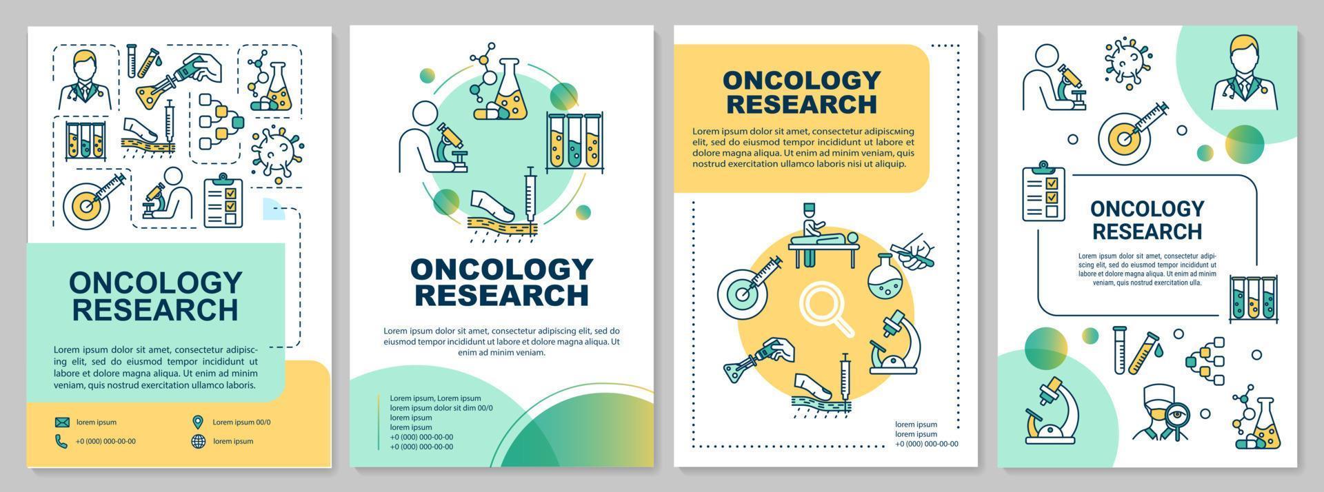 Oncology research brochure template. Cancer laboratory examinations. Flyer, booklet, leaflet print, cover design with linear icons. Vector layouts for magazines, annual reports, advertising posters