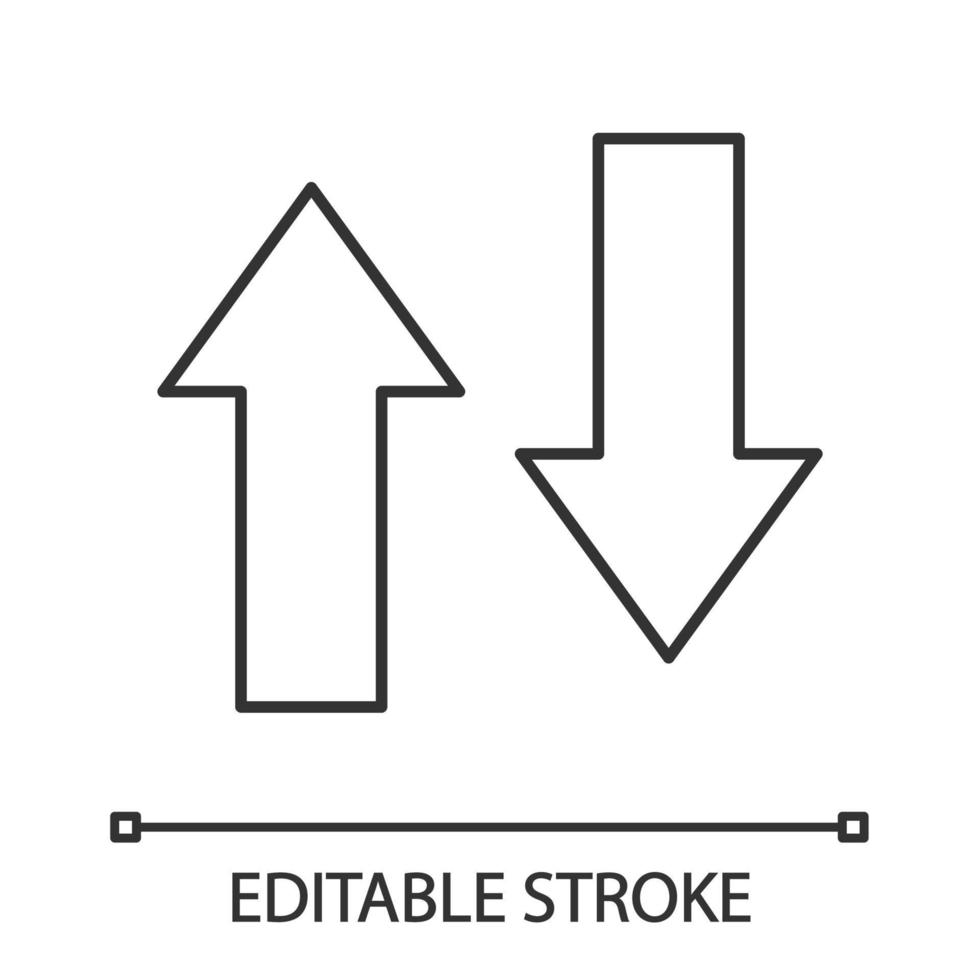 icono lineal de intercambio vertical. Ilustración de línea fina. intercambiar flechas. volteo vertical. importar y exportar. símbolo de contorno. dibujo de contorno aislado vectorial. trazo editable vector