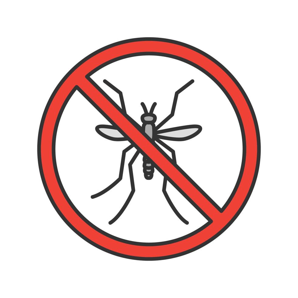 Detener el icono de color de señal de mosquitos. repelente de insectos voladores. control de plagas. ilustración vectorial aislada vector