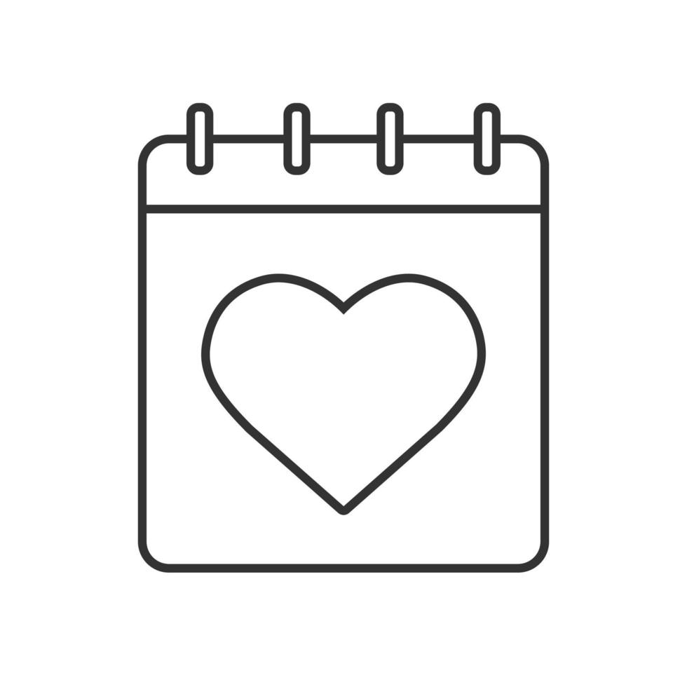 Valentine's Day linear icon. Calendar thin line illustration. February 14 contour symbol. Vector isolated outline drawing