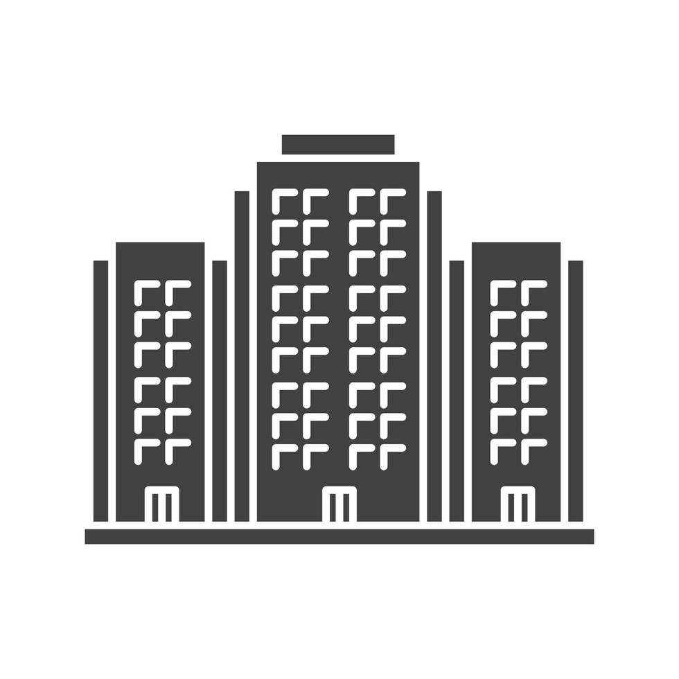 Multi-storey building glyph icon. Apartment house. Silhouette symbol. Tower block. Negative space. Vector isolated illustration