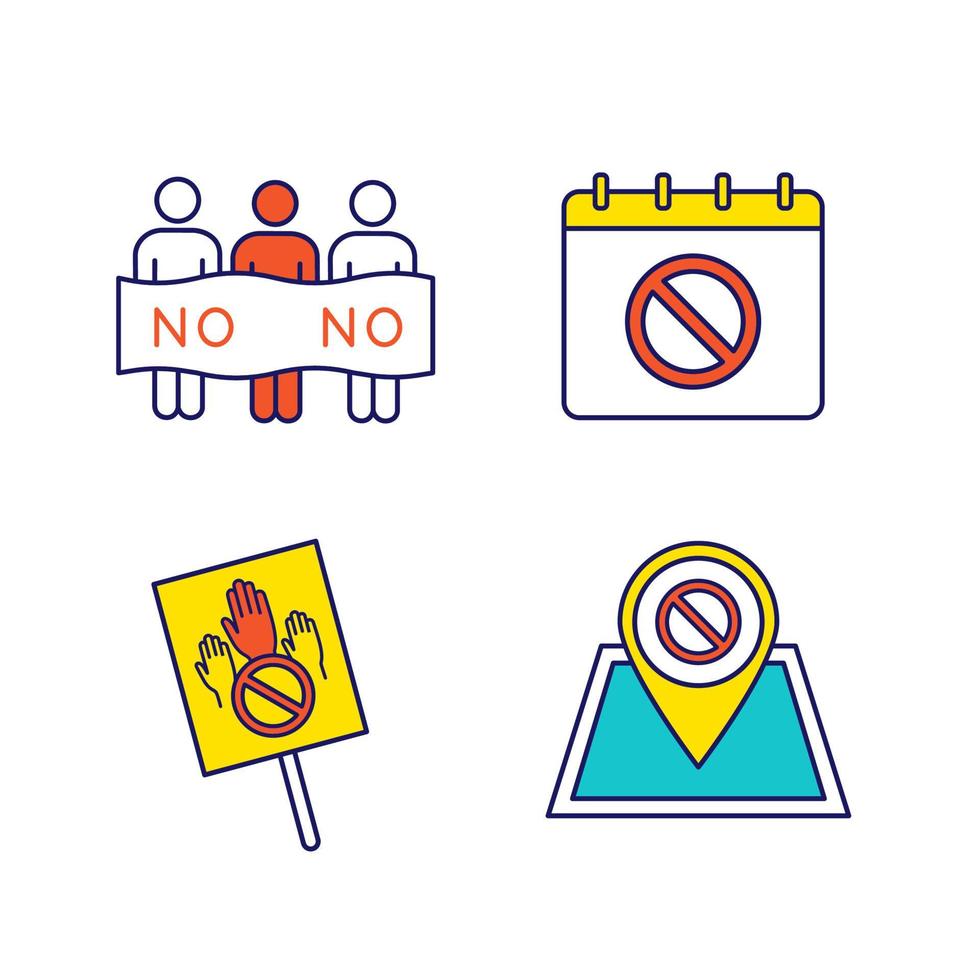 Protest action color icons set vector