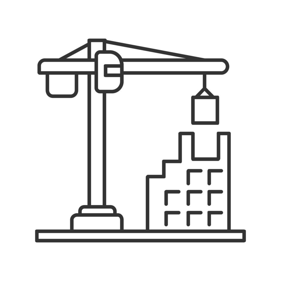 Building, constructing linear icon. Thin line illustration. Tower crane. Contour symbol. Vector isolated outline drawing