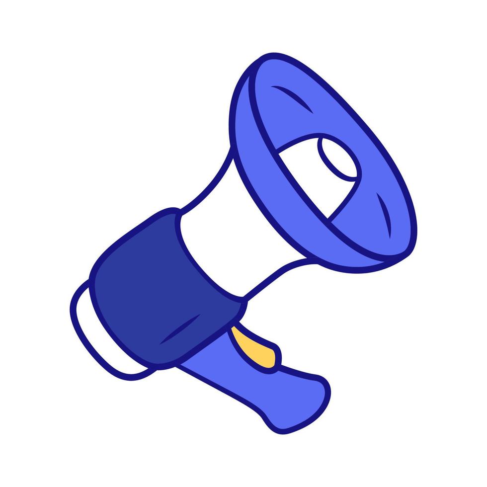 Mouthpiece blue color icon. Megaphone, bullhorn. Breaking news, announcement symbol, loudspeaker. Device for pronouncing loud warning and reporting important news. Isolated vector illustration