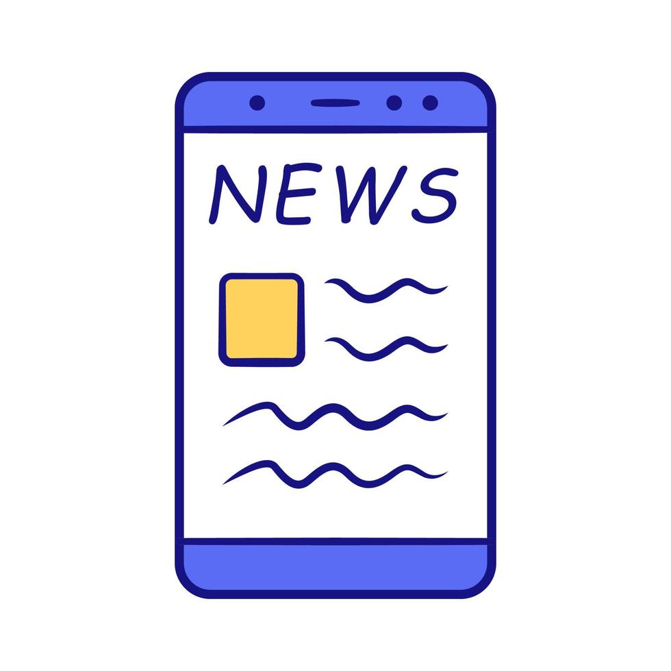 Online news blue color icon. Electronic newspaper mobile app. News websites. Getting actual information. Reading about latest events in social media on smartphone. Isolated vector illustration
