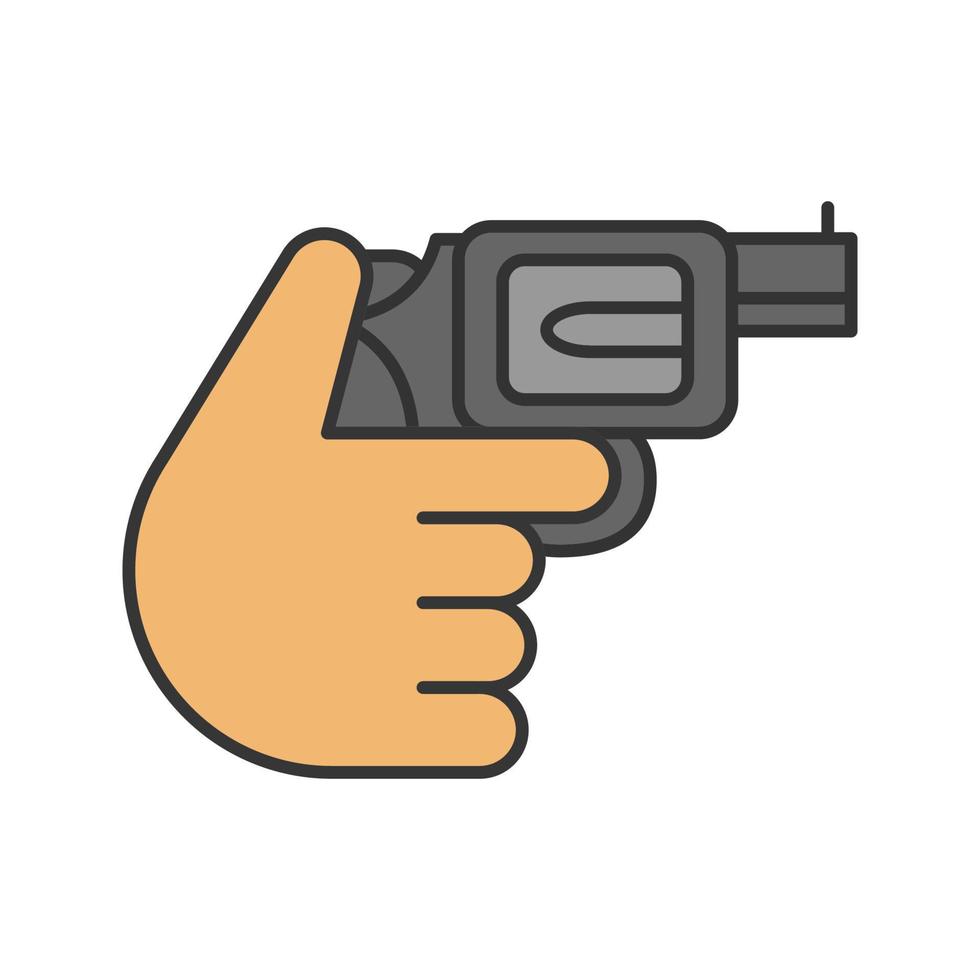 Hand holding revolver color icon vector