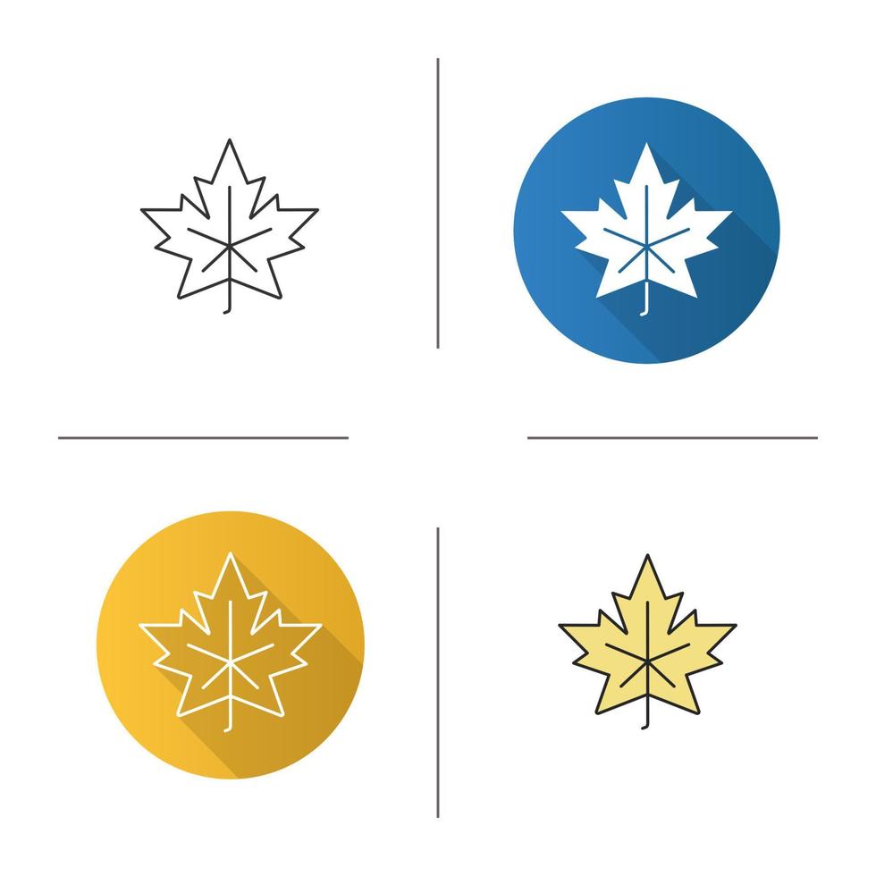 Maple leaf icon. Flat design, linear and color styles. Isolated vector illustrations