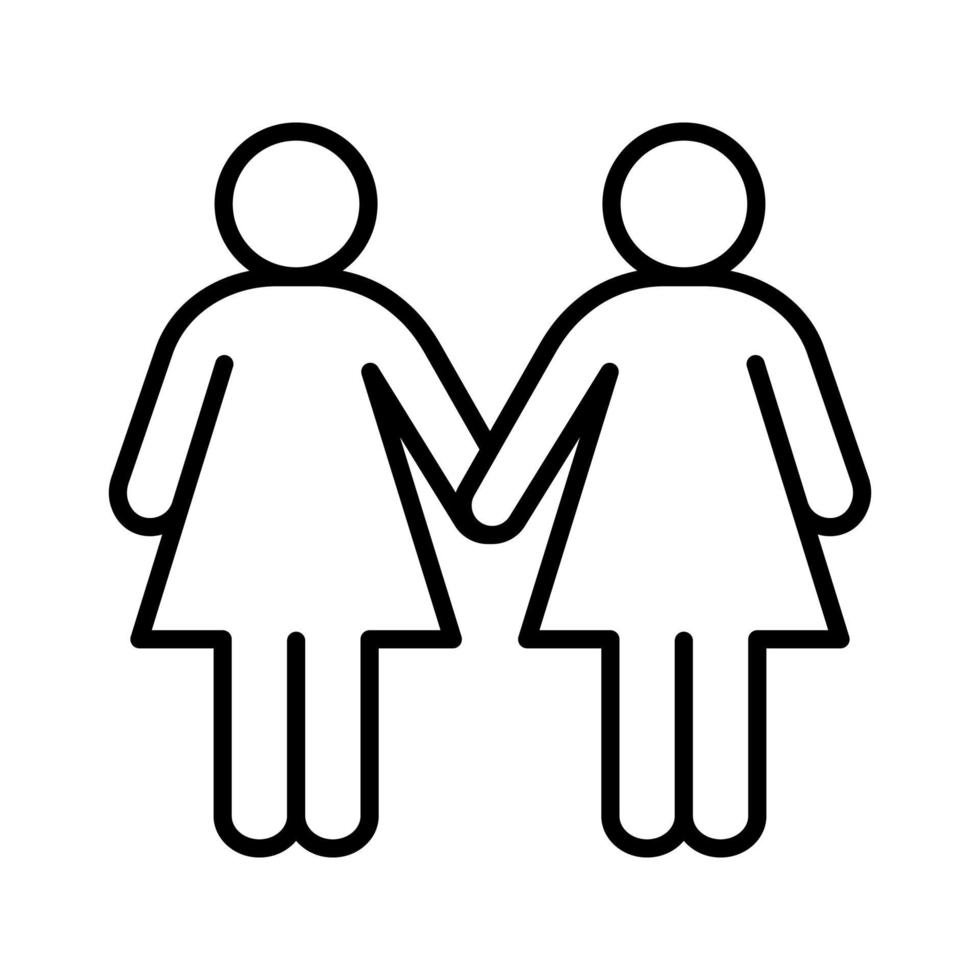 icono lineal de pareja de lesbianas. Ilustración de línea fina. dos mujeres tomados de la mano símbolo de contorno. dibujo de contorno aislado vectorial vector