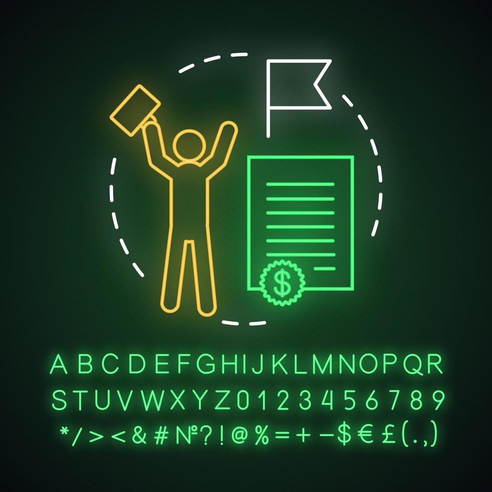 Successful businessman neon light concept icon. Business motivation. I did it. Achievement of success. Leader, yappie, workaholic idea. Glowing alphabet, numbers, symbols. Vector isolated illustration