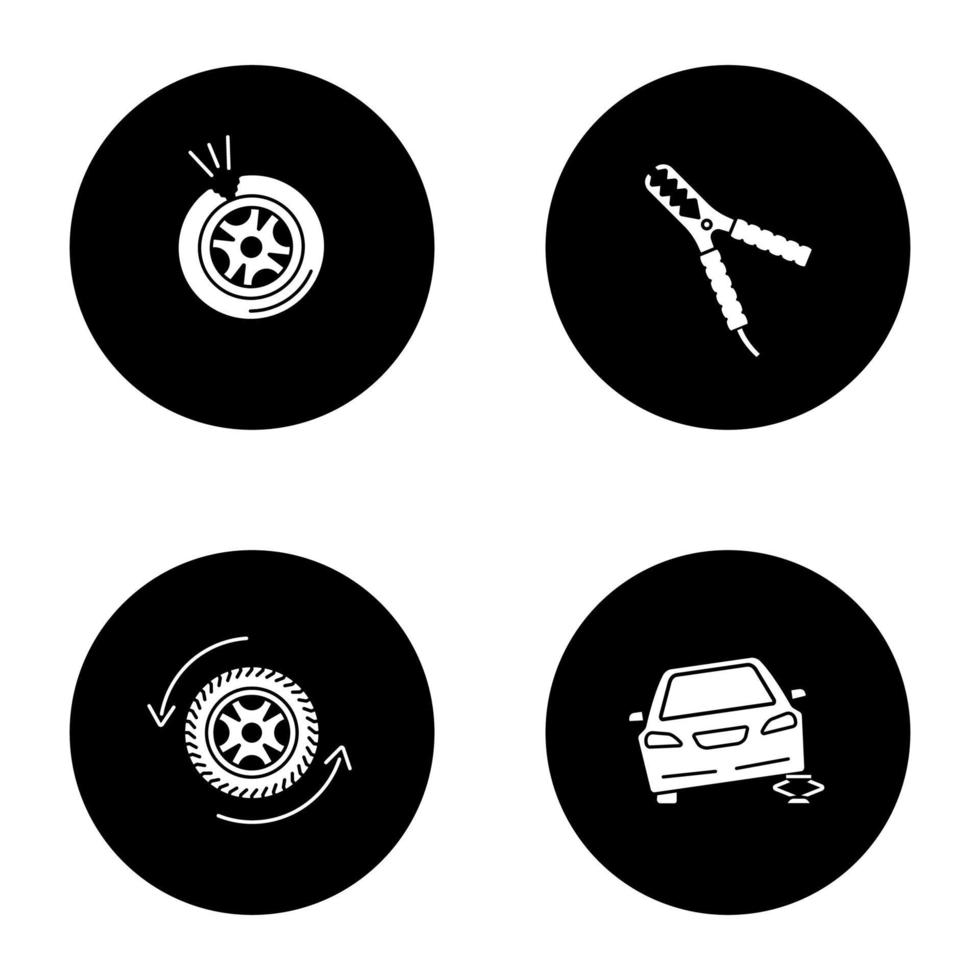 Auto workshop glyph icons set vector