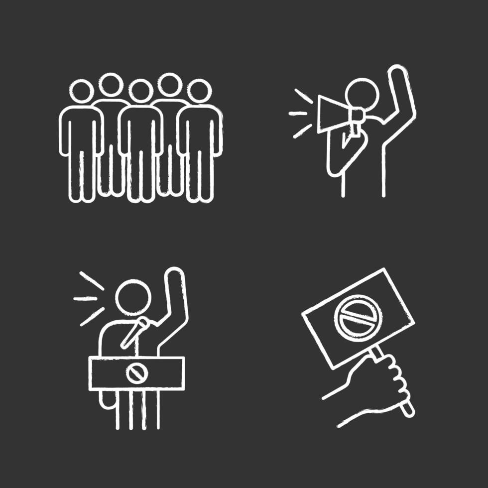 Protest action chalk icons set vector
