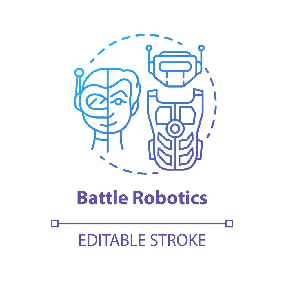 Battle robotics blue gradient concept icon. Transformers idea thin line illustration. Types of robots. Computer machine combat, fighting. Vector isolated outline drawing. Editable stroke