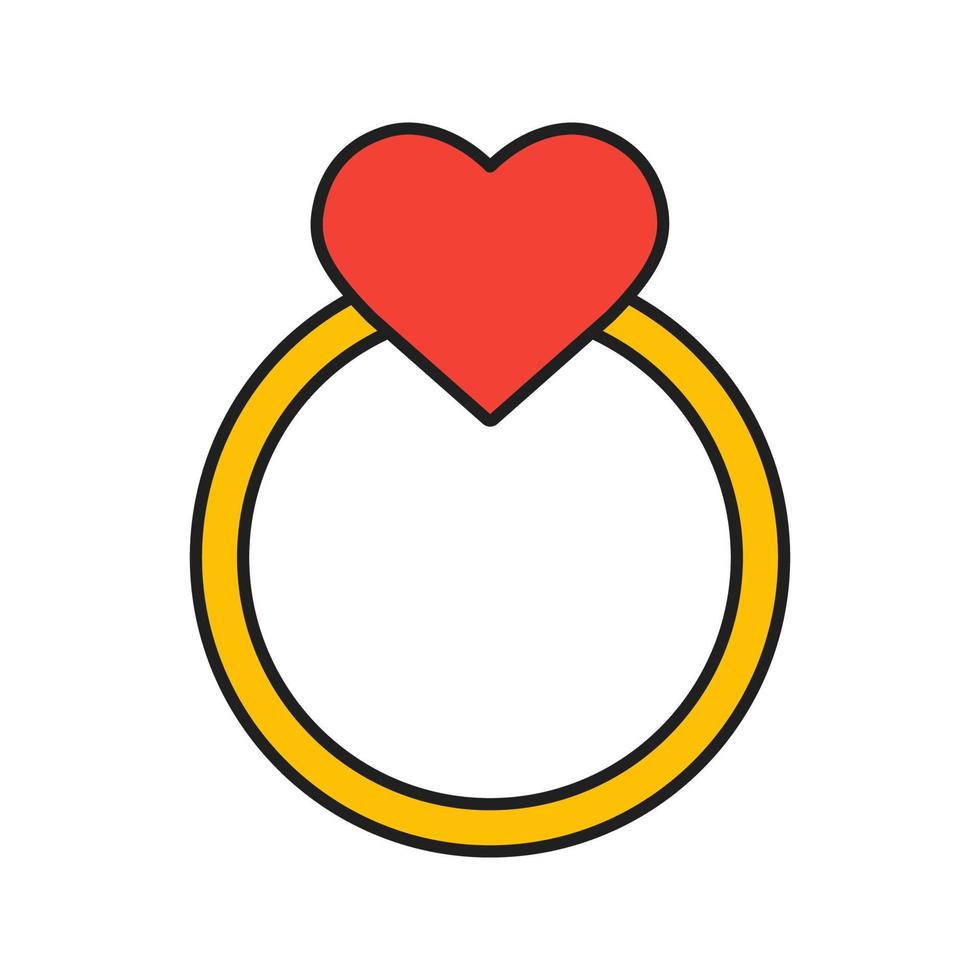 anillo de oro con icono de color de corazón. día de San Valentín. ilustración vectorial aislada vector